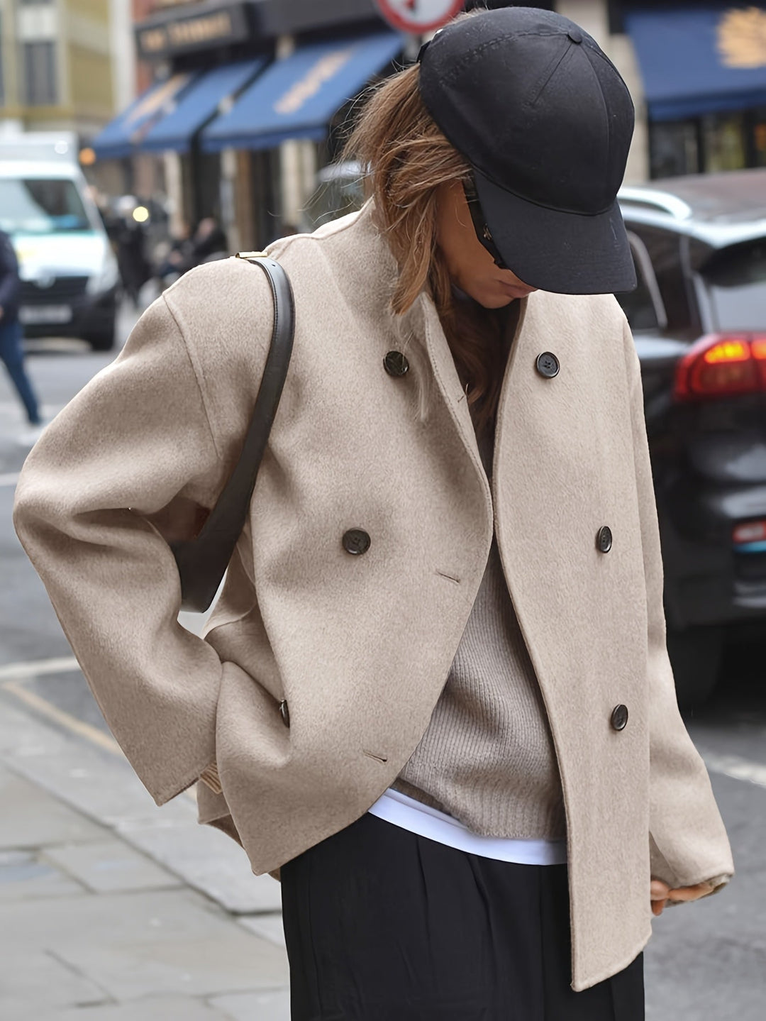 Maeve cropped stand collar pea coat