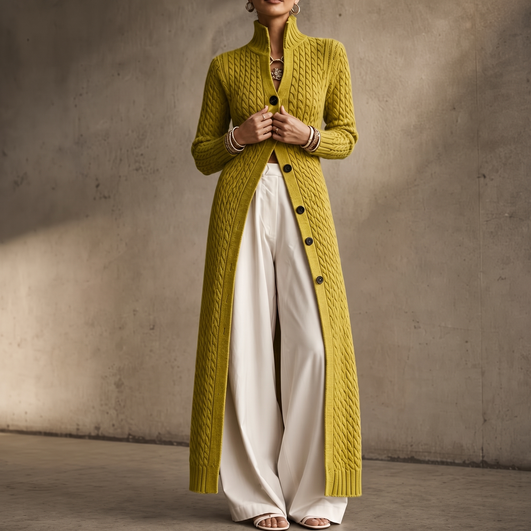 Lyra high collar cable knit duster cardigan