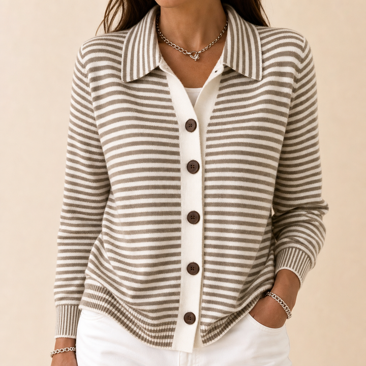 Zinnia striped collared button front cardigan