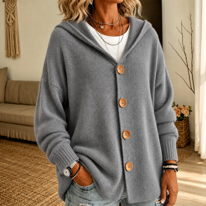 Norah hooded waffle knit button cardigan