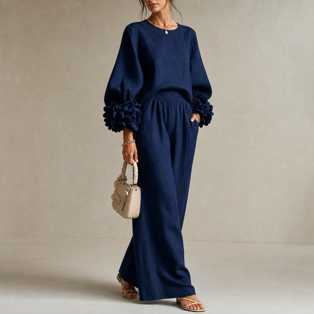 Alice floral cuff top and wide leg pants set