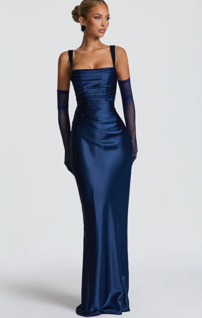 Della square neck satin maxi dress