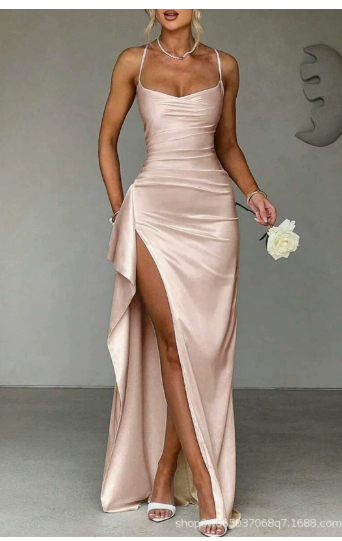 Emily draped neck satin maxi dress