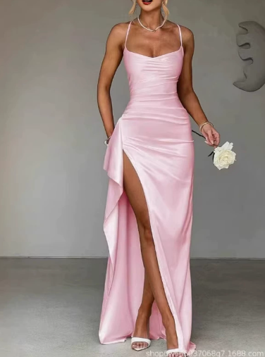 Emily draped neck satin maxi dress – image 4