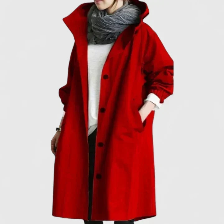 Jasmine longline hooded coat with button front