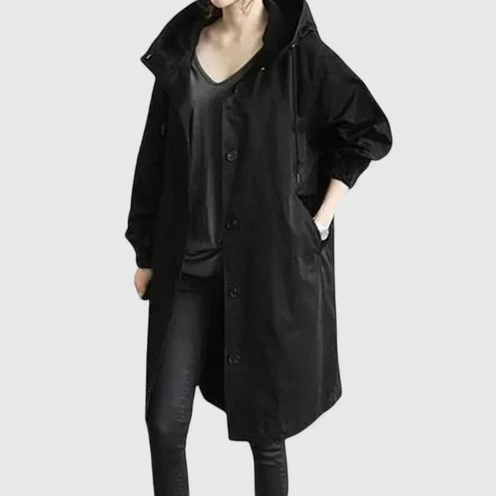 Jasmine longline hooded coat with button front – image 2