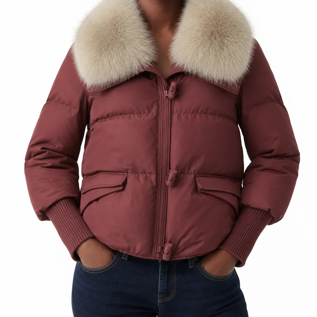 Alessia puffer bomber jacket with detachable collar