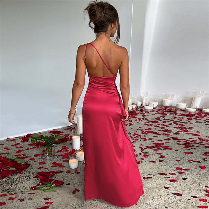 Heidi ruched one shoulder satin maxi dress – image 6
