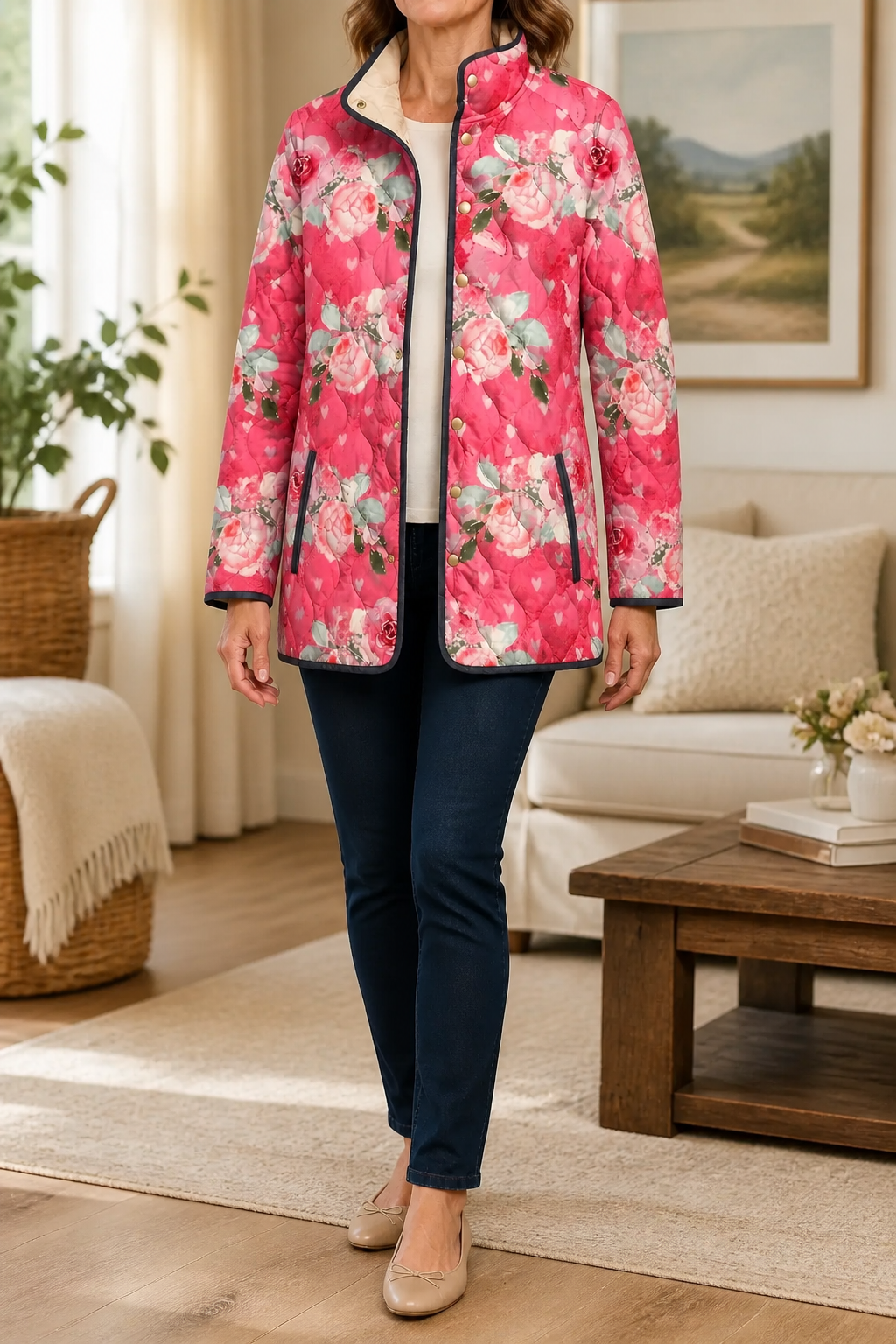 Paisley floral print quilted puffer jacket