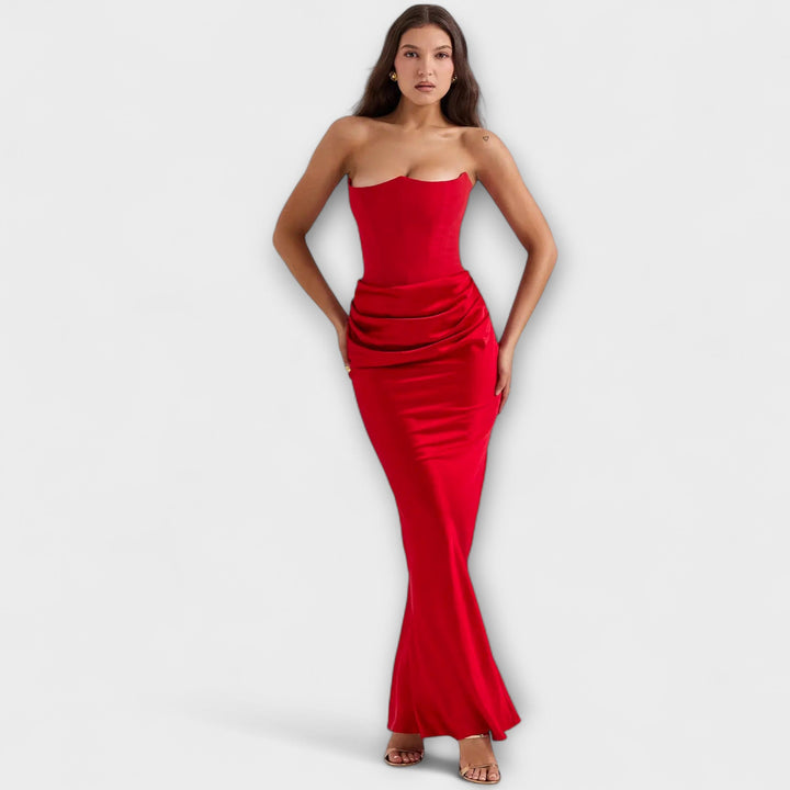 Lily off shoulder draped satin maxi dress – image 3