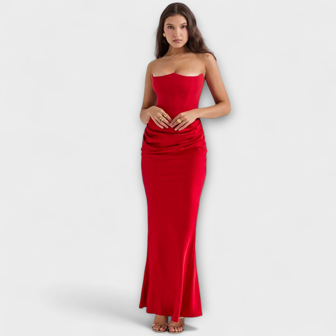 Lily off shoulder draped satin maxi dress – image 11