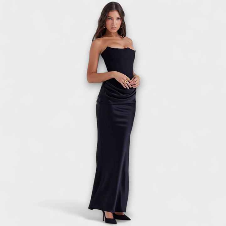 Lily off shoulder draped satin maxi dress – image 9