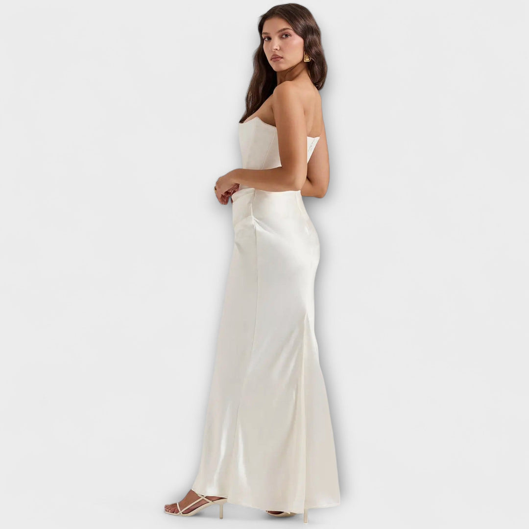 Lily off shoulder draped satin maxi dress – image 8