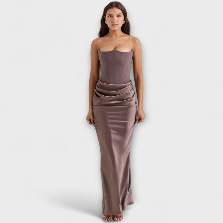 Lily off shoulder draped satin maxi dress – image 4