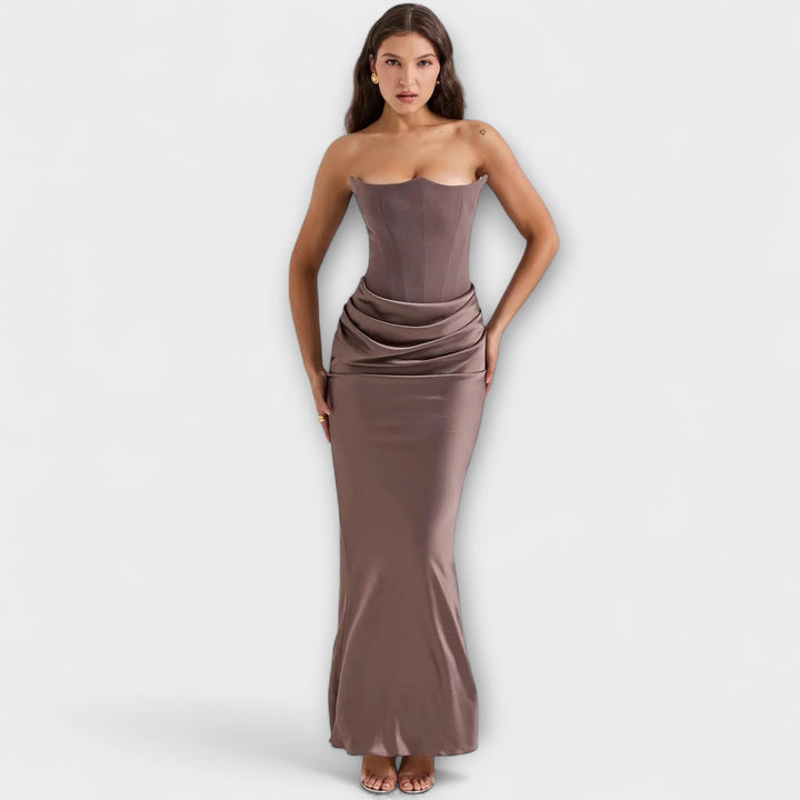 Lily off shoulder draped satin maxi dress – image 5
