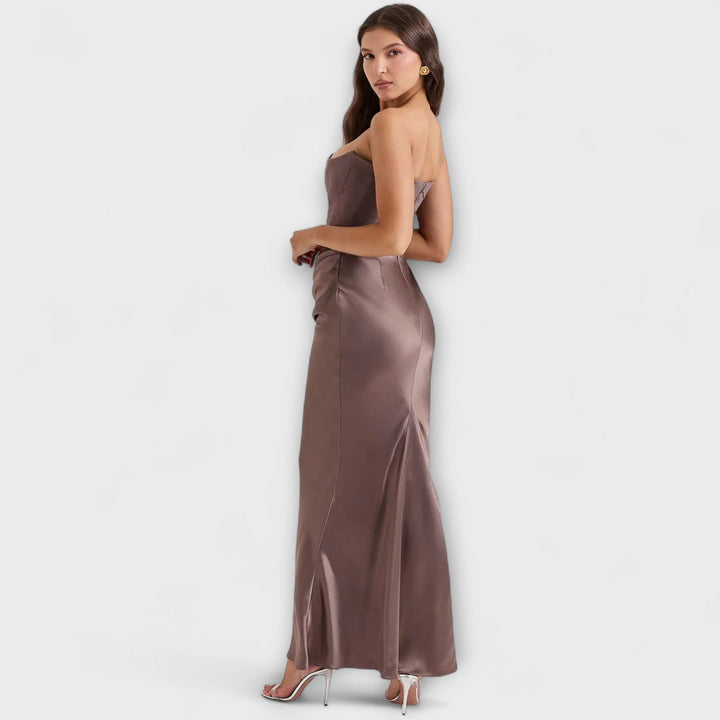 Lily off shoulder draped satin maxi dress – image 6