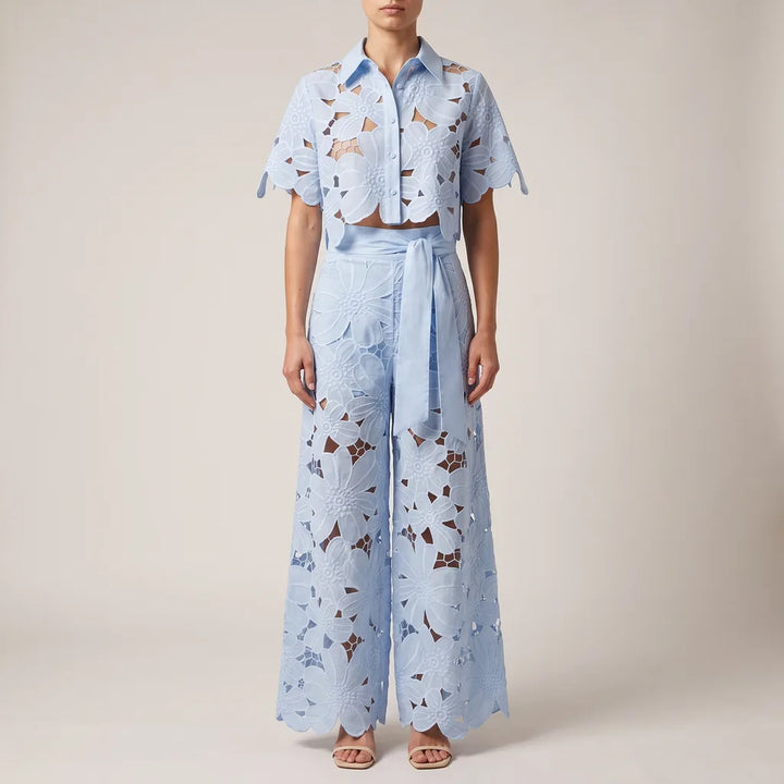 Darcy lace cutout crop top and wide leg pants set – image 3