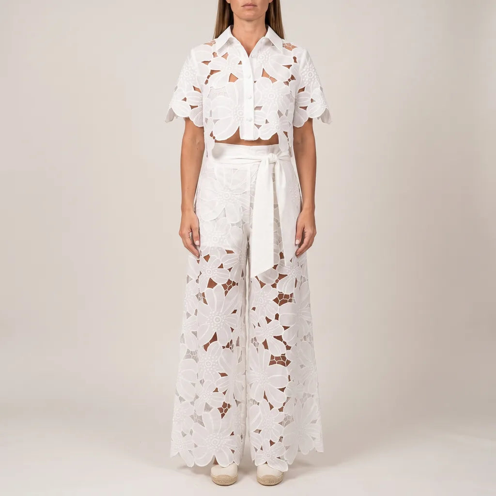 Darcy lace cutout crop top and wide leg pants set – image 4