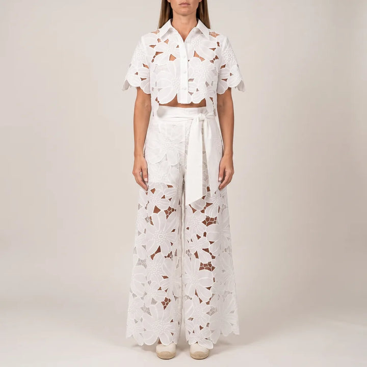 Darcy lace cutout crop top and wide leg pants set – image 4
