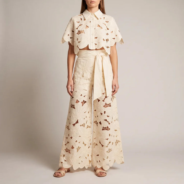 Darcy lace cutout crop top and wide leg pants set – image 5