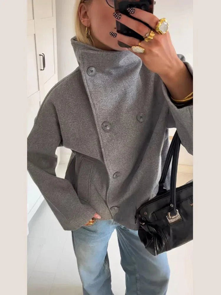 Juno oversized double breasted stand collar jacket – image 3