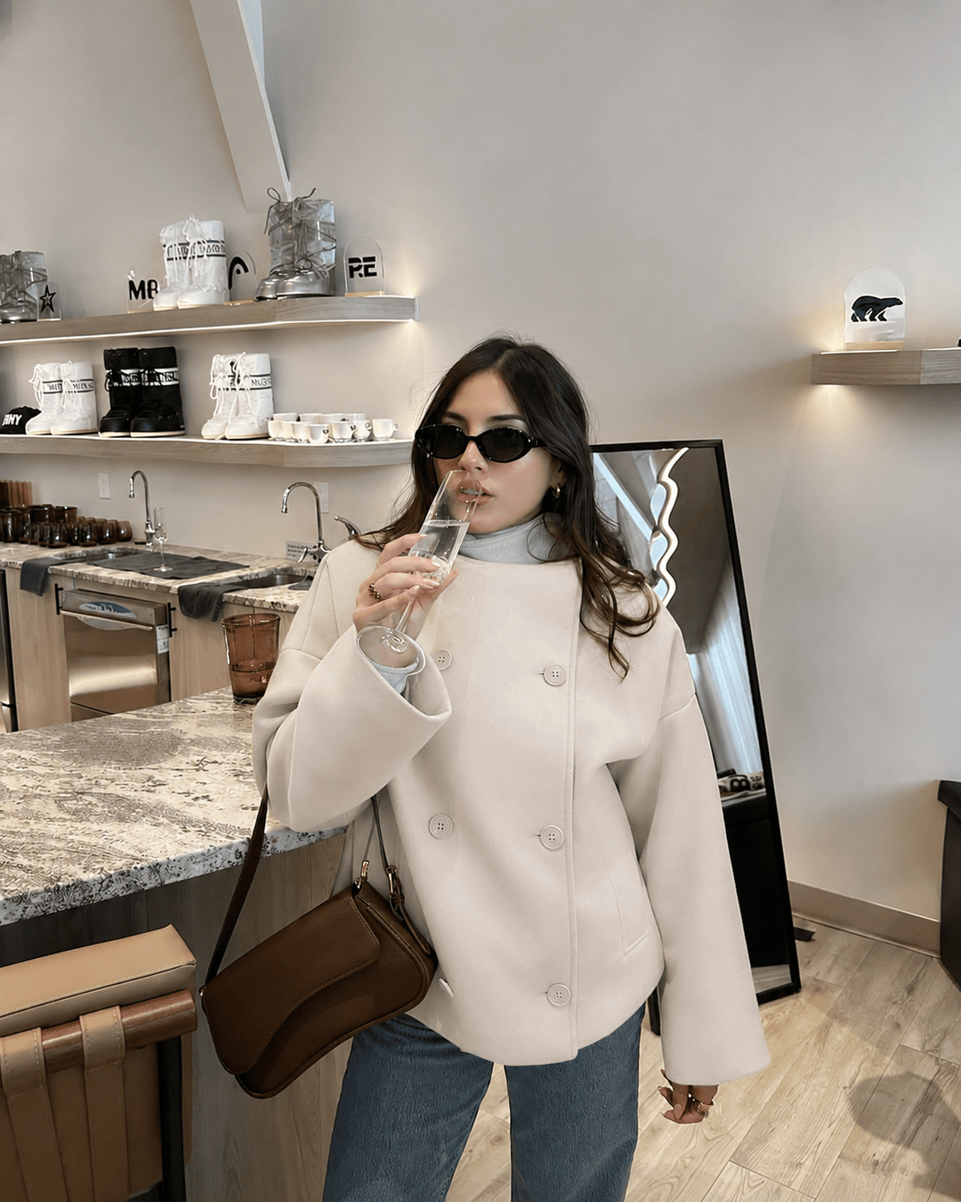 Juno oversized double breasted stand collar jacket – image 8