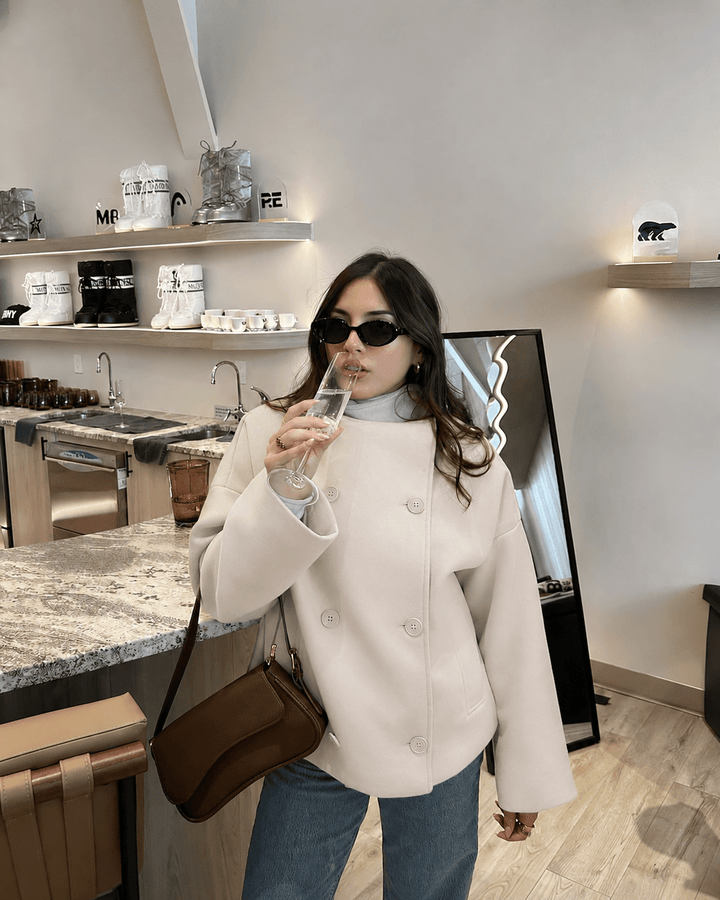 Juno oversized double breasted stand collar jacket – image 8