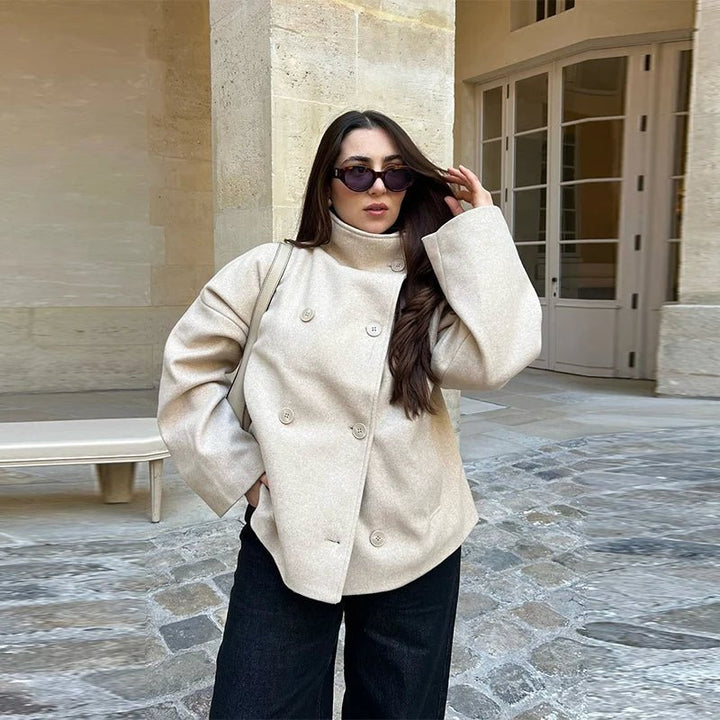Juno oversized double breasted stand collar jacket – image 7