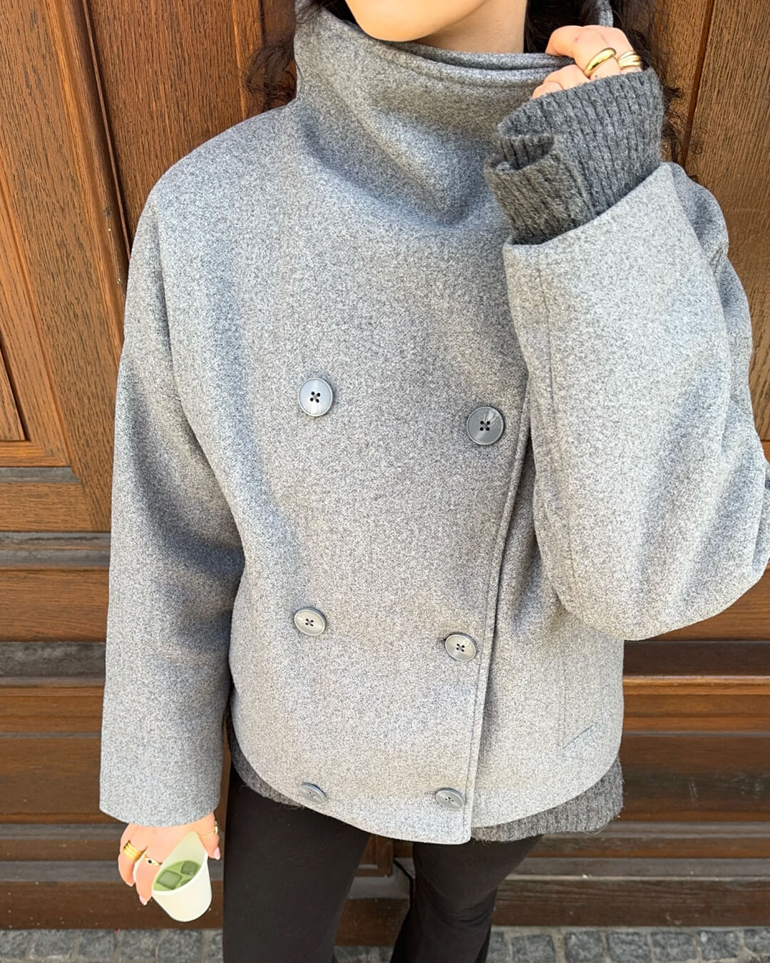 Juno oversized double breasted stand collar jacket