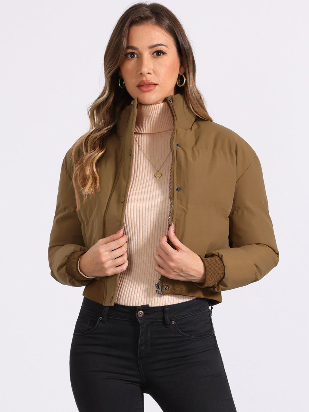 Zuri cropped padded bomber jacket with stand collar – image 6