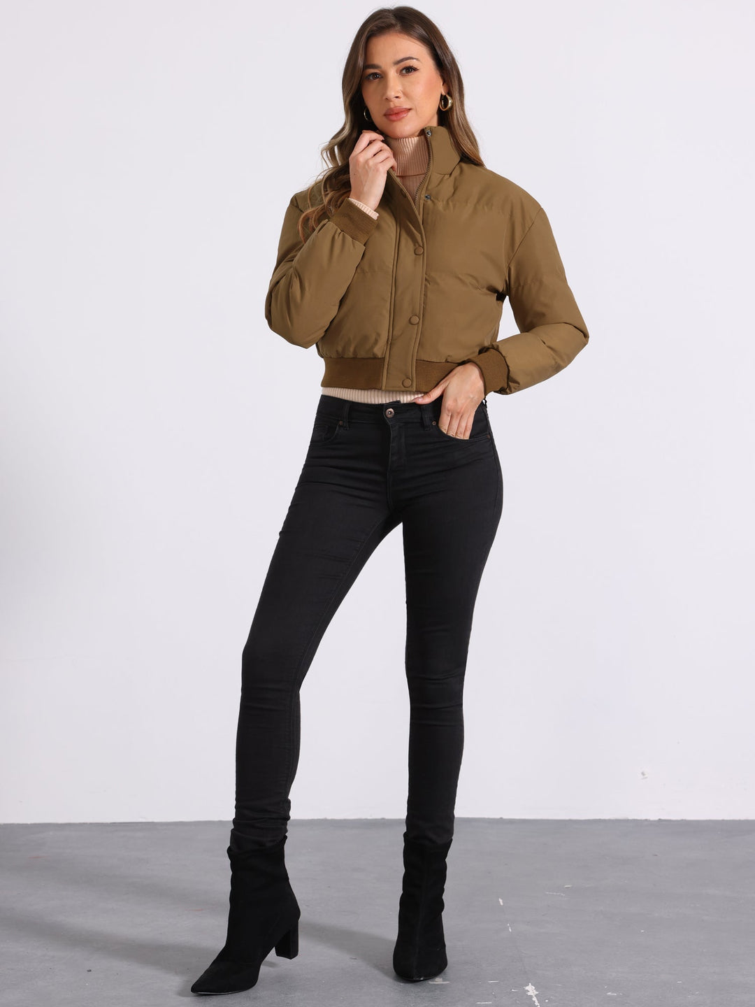 Zuri cropped padded bomber jacket with stand collar – image 7