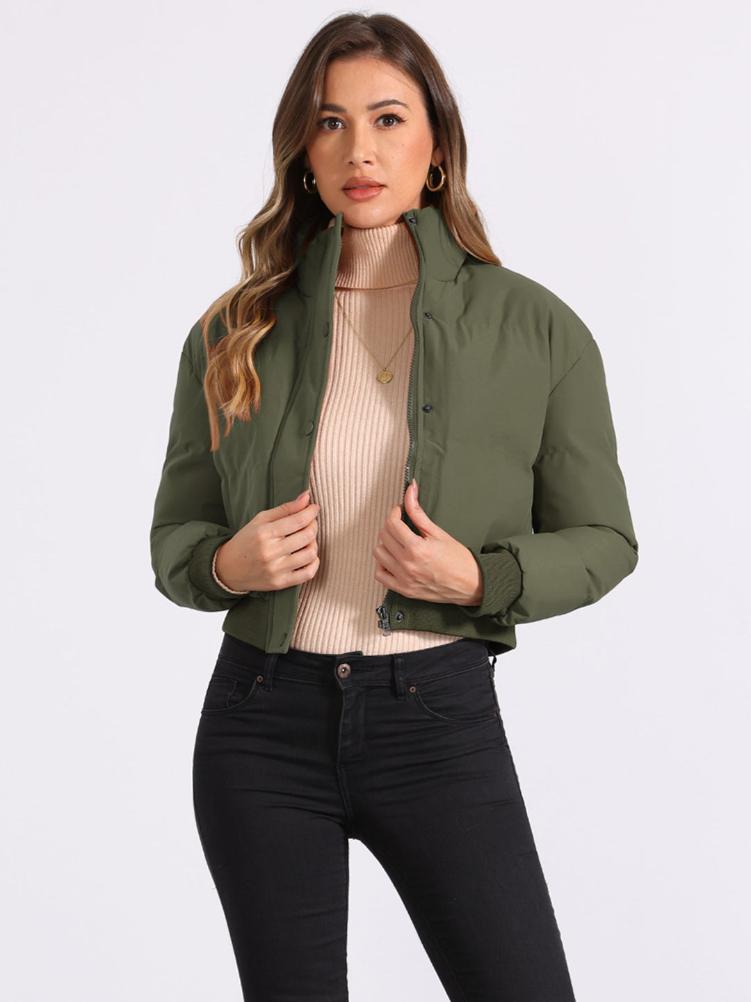 Zuri cropped padded bomber jacket with stand collar – image 16