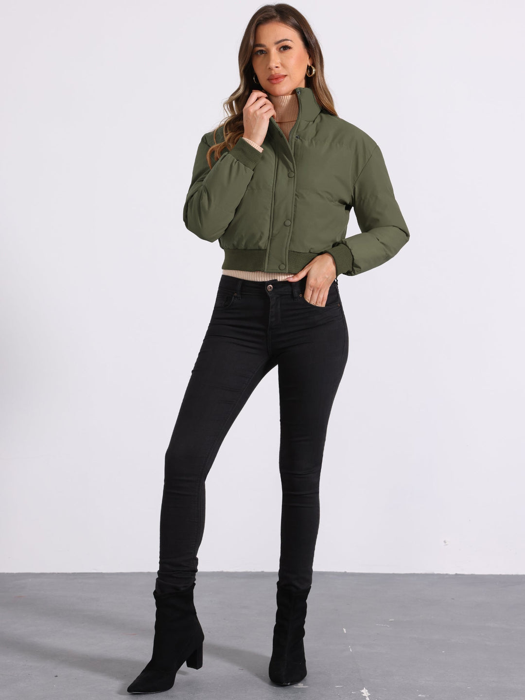 Zuri cropped padded bomber jacket with stand collar – image 17