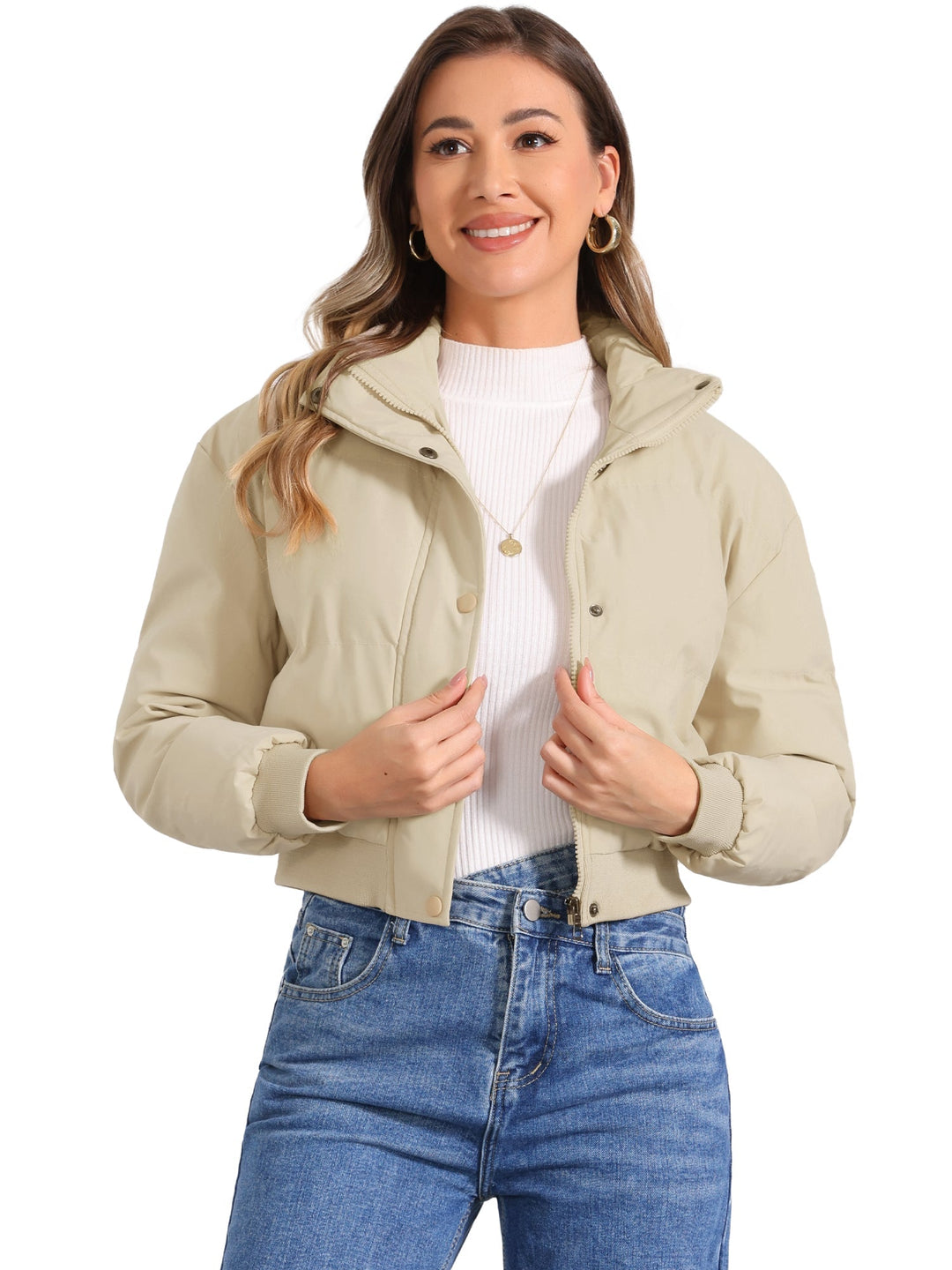 Zuri cropped padded bomber jacket with stand collar – image 30