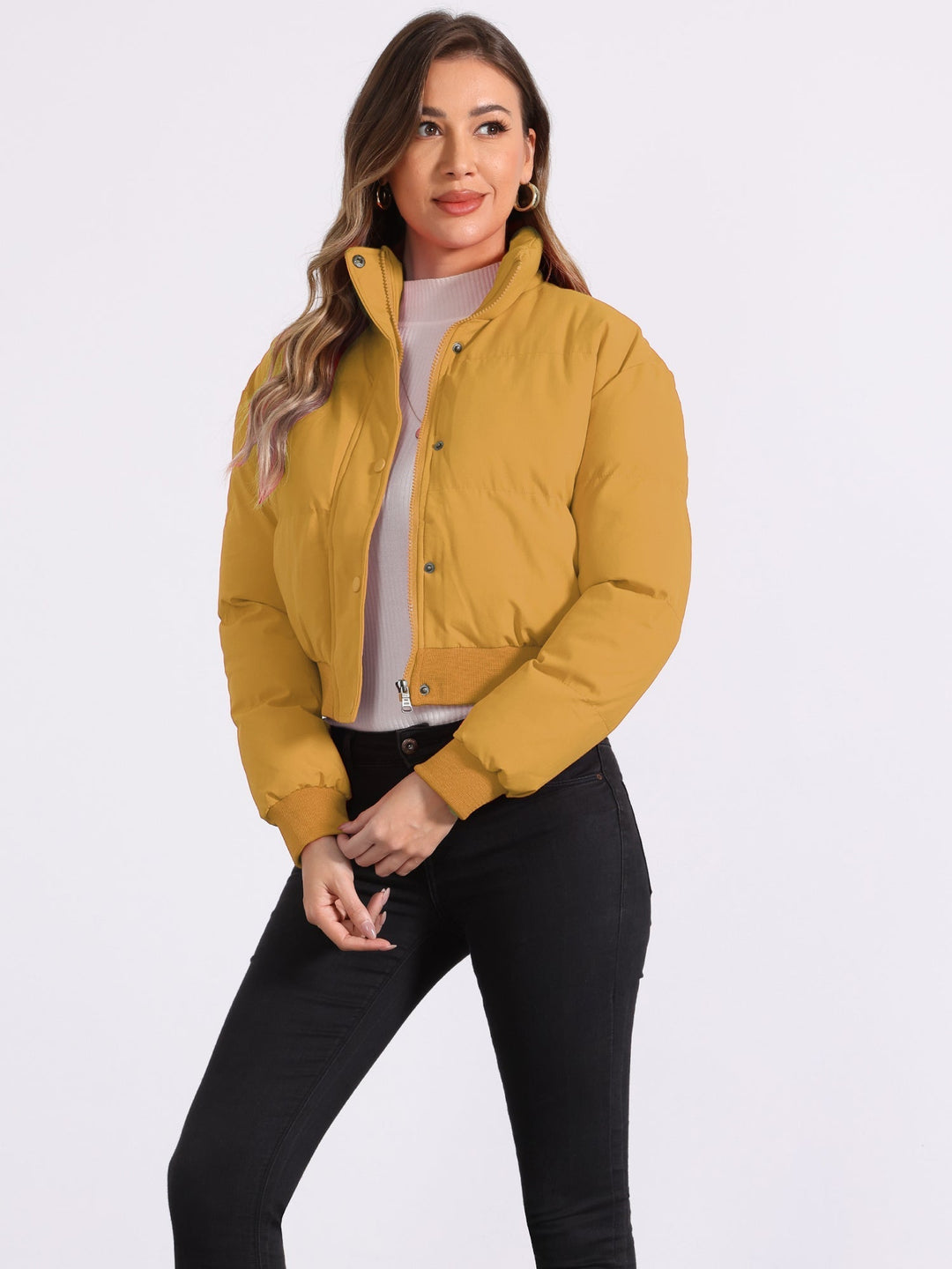 Zuri cropped padded bomber jacket with stand collar – image 11
