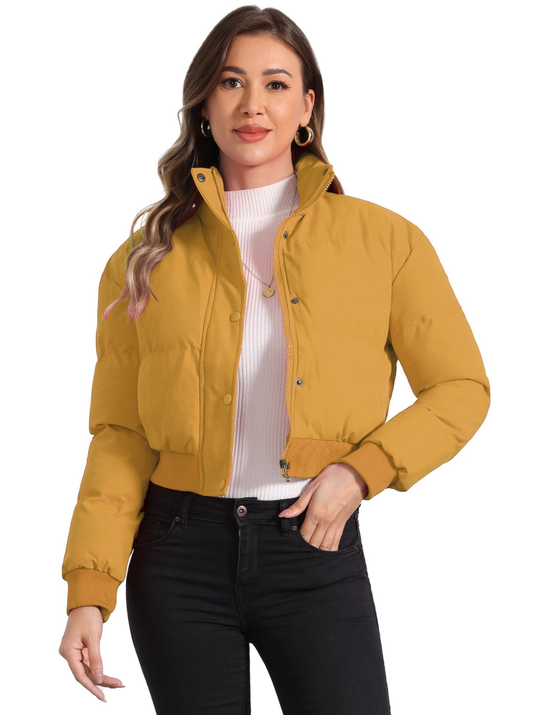 Zuri cropped padded bomber jacket with stand collar – image 15