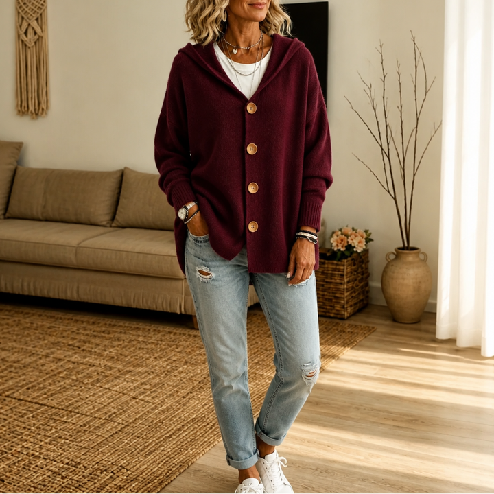 Norah hooded waffle knit button cardigan – image 19