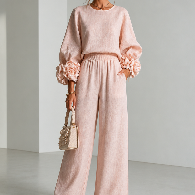 Alice floral cuff top and wide leg pants set – image 14