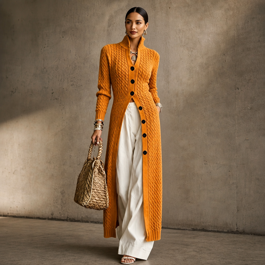 Lyra high collar cable knit duster cardigan – image 11