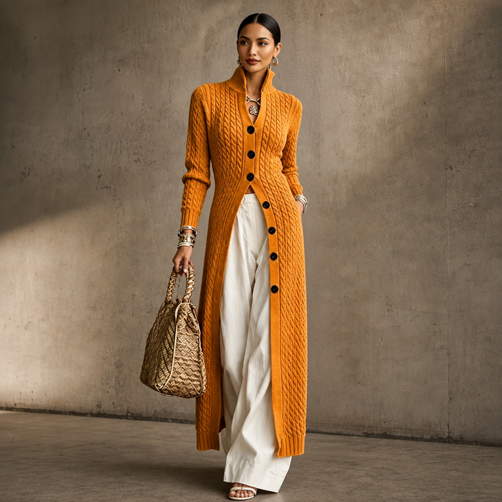 Lyra high collar cable knit duster cardigan – image 11