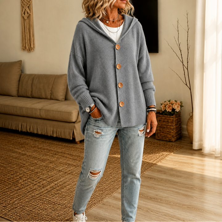 Norah hooded waffle knit button cardigan – image 10