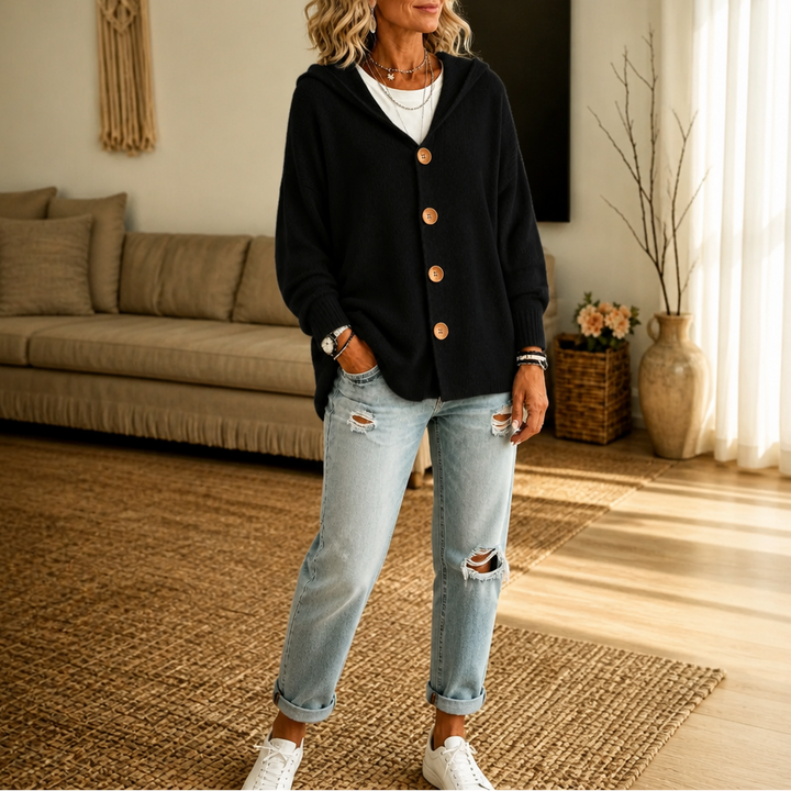 Norah hooded waffle knit button cardigan – image 11