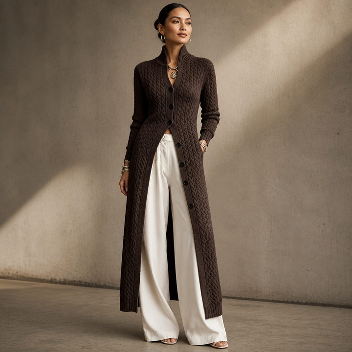Lyra high collar cable knit duster cardigan – image 12