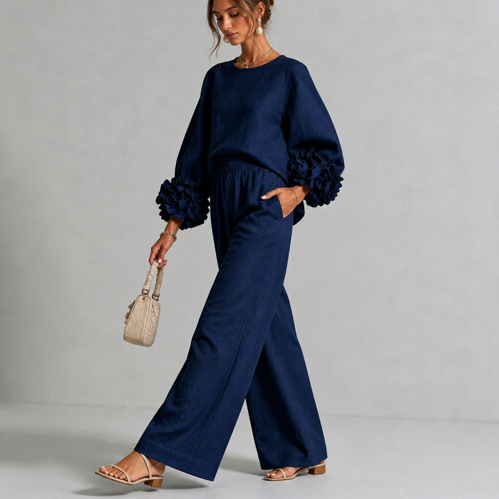 Alice floral cuff top and wide leg pants set – image 8