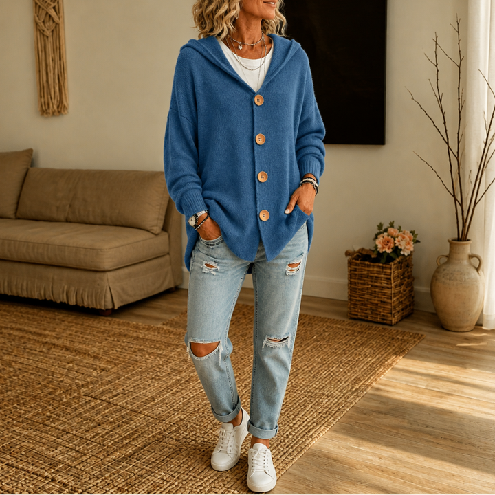 Norah hooded waffle knit button cardigan – image 12
