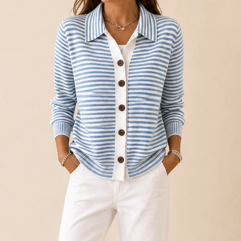 Zinnia striped collared button front cardigan – image 13