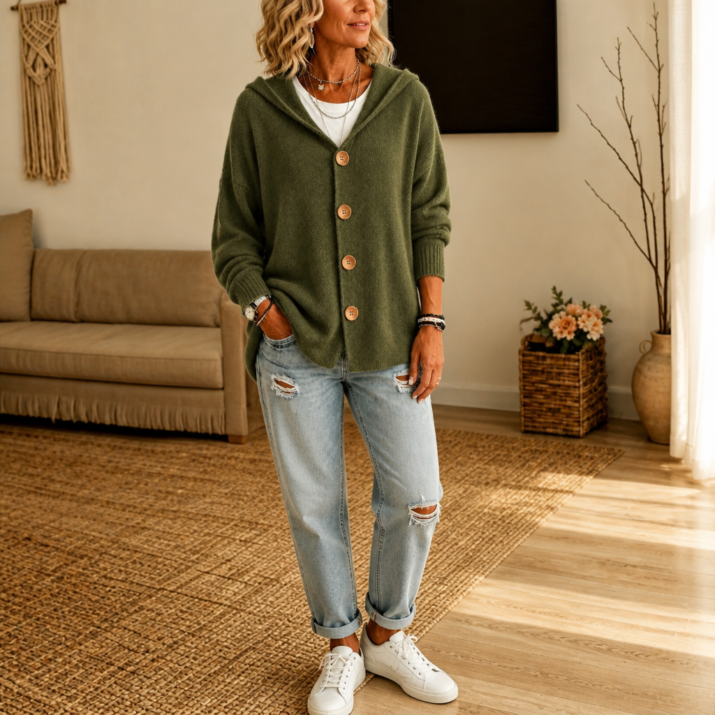 Norah hooded waffle knit button cardigan – image 13