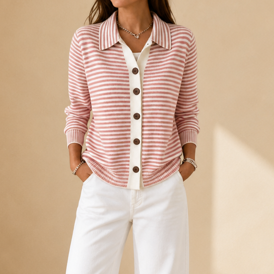Zinnia striped collared button front cardigan – image 14