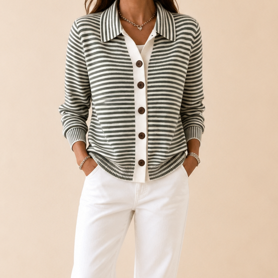 Zinnia striped collared button front cardigan – image 15