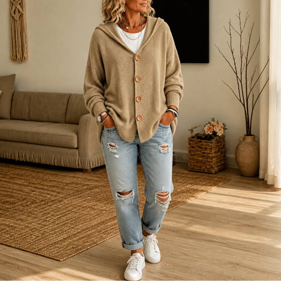 Norah hooded waffle knit button cardigan – image 14